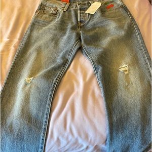 Brand new Levi’s 501 button-down fly double cherry embroidered Jean